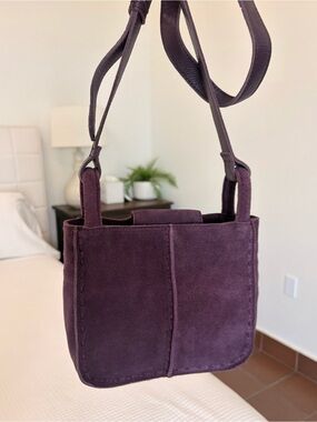 The Sak Los Feliz Plum Purple Suede Leather Mini Crossbody Bag